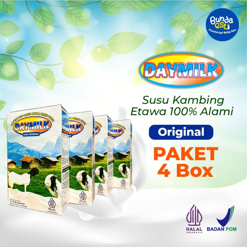 

[PAKET 4 BOX] - Daymilk Susu Kambing Etawa Murni Rasa Original - Atasi Masalah Sesak Nafas, Tulang dan Sendi, - 200gr- Halal BPOM