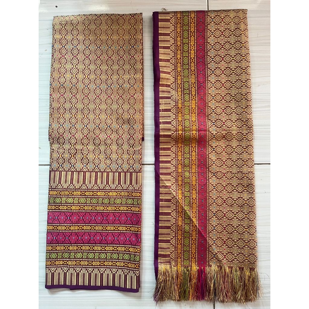 Kain Songket Set Selandang, kain songket Motif Palembang, kain songket Variasi Ungu Muda