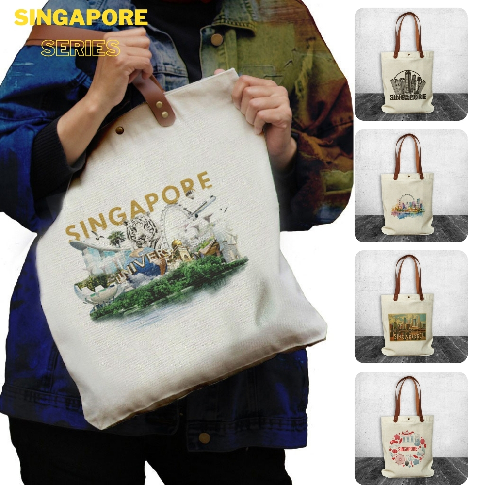 [HdCustom] Tote bag Canvas oleh oleh Singapore | Tote bag Canvas Souvenir Singapura | Tote bag Singa