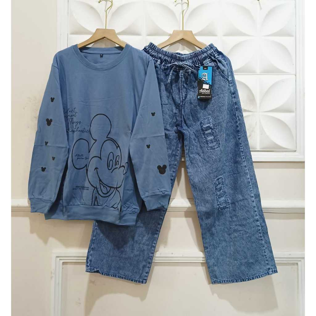 SETELAN CELANA JEANS / KULOT JEANS CARGO JUMBO