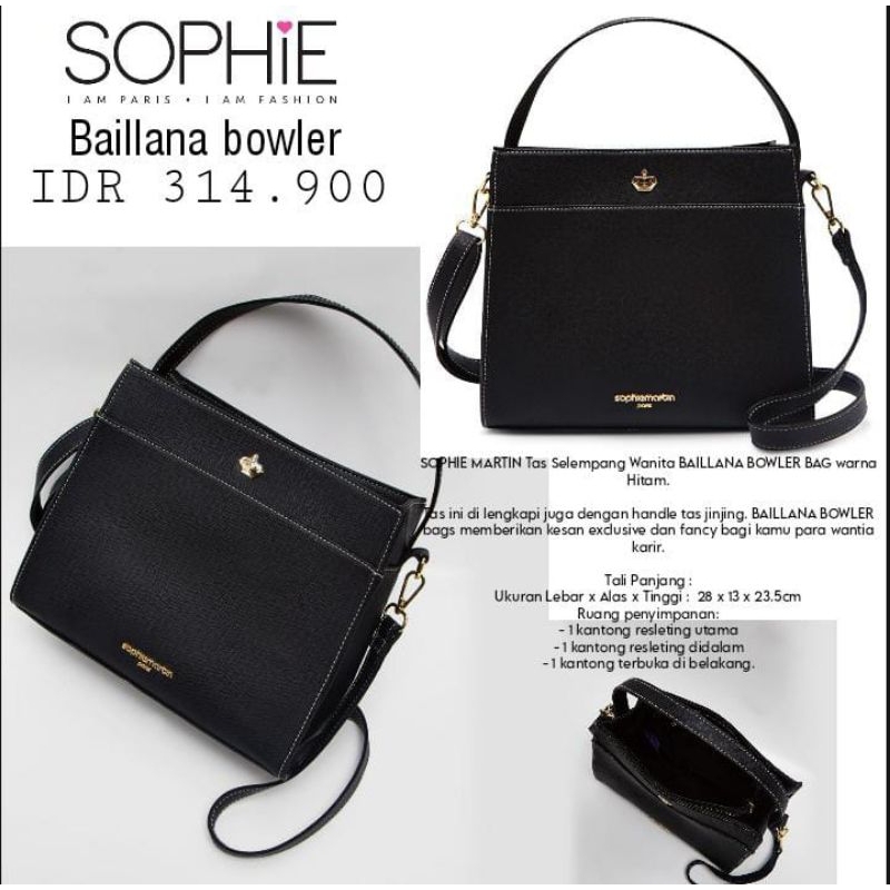 TAS BAILLANA BOWLER SOPHIE MARTIN PARIS TAS SELEMPANG WANITA TAS KERJA WANITA TAS JINJING TAS SHOPIE