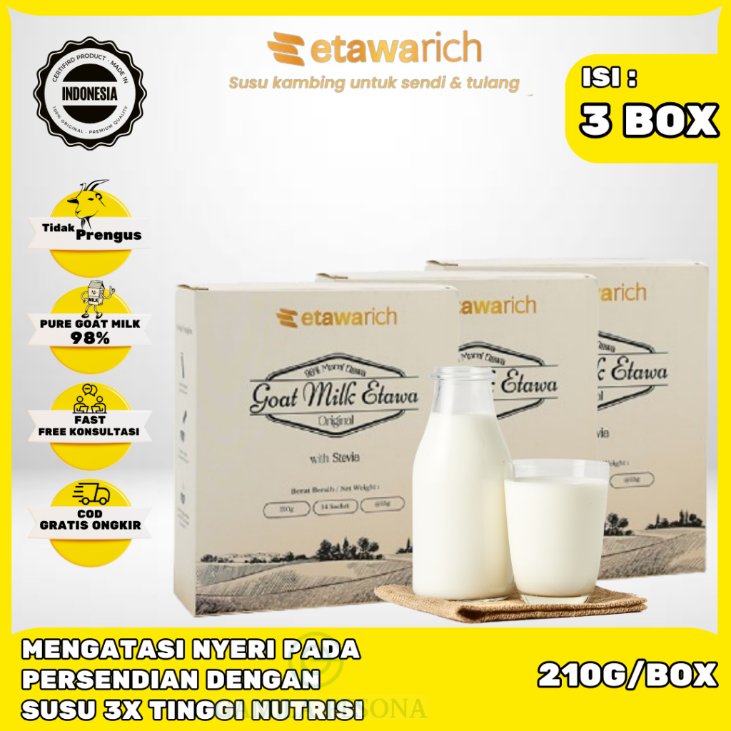 

Etawarich Susu Kambing Solusi Asam Urat Hilang Selamanya Original 3 Box Sudah BPOM