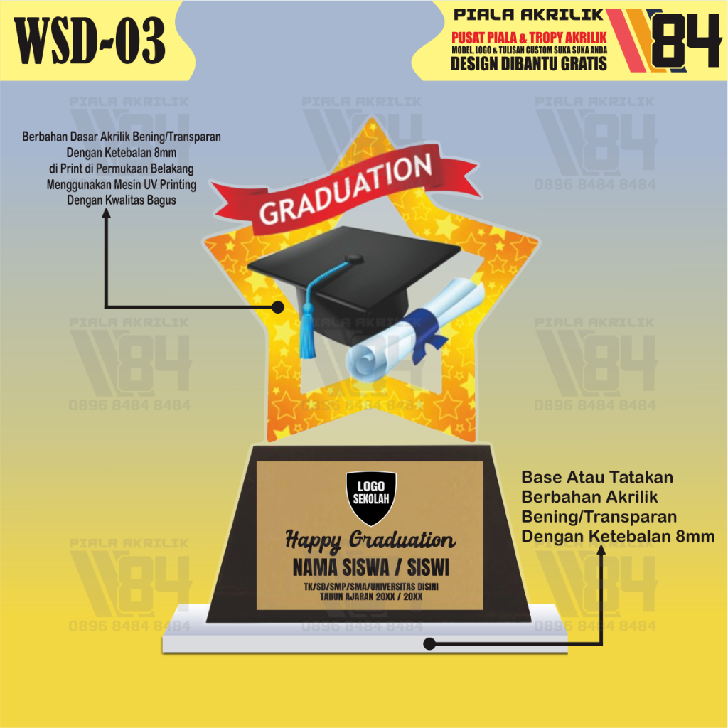 Plakat Wisuda, Piala Wisuda, Piagam Wisuda, Medali Wisuda, Plakat Akrilik Wisuda, Piala Wisuda Akril