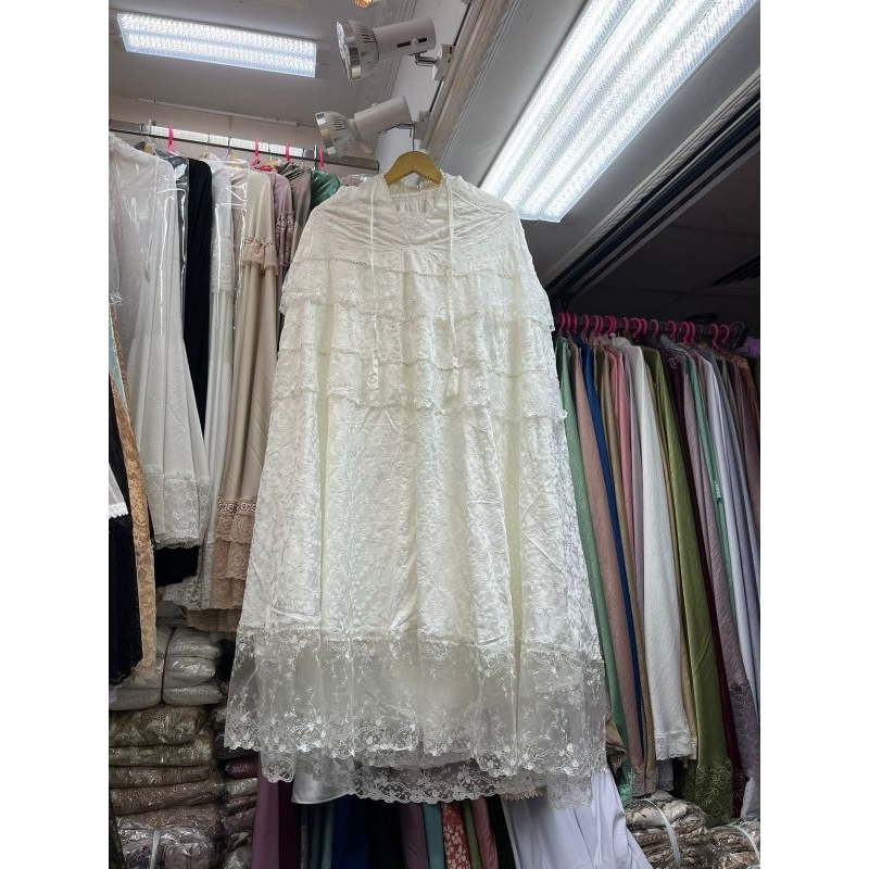 (SUTRA PARIS PREMIUM) MUKENA MEWAH DEWASA PAKAI SWAROVSKI SUSUN 3 RENDA TILE