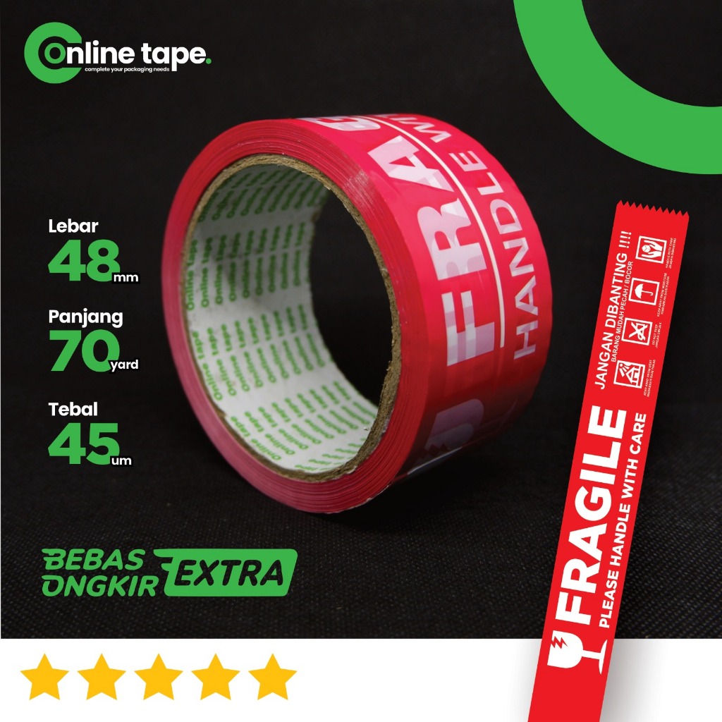 

Lakban fragile merah 70 yard 48mm full / jangan dibanting / awas pecah / Lakban fragile termurah