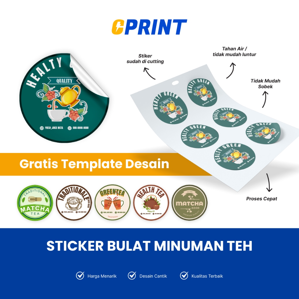 

Stiker Vinyl Label Minuman Teh Bulat Anti Air Custom Free Template