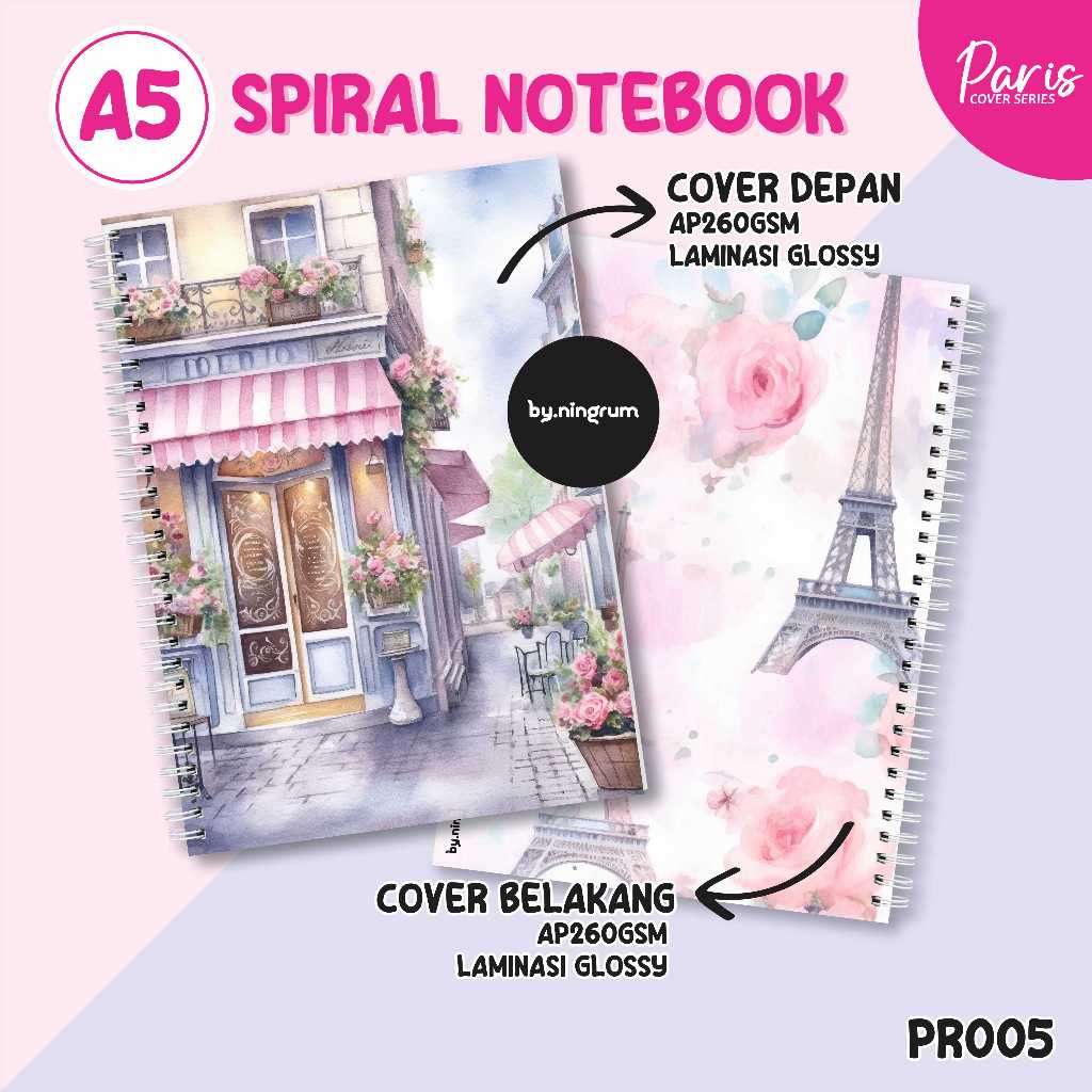 

Buku Catatan Spiral Notebook A5 [PR005] Jurnal Aesthetic Line Blank Tema Paris Watercolour