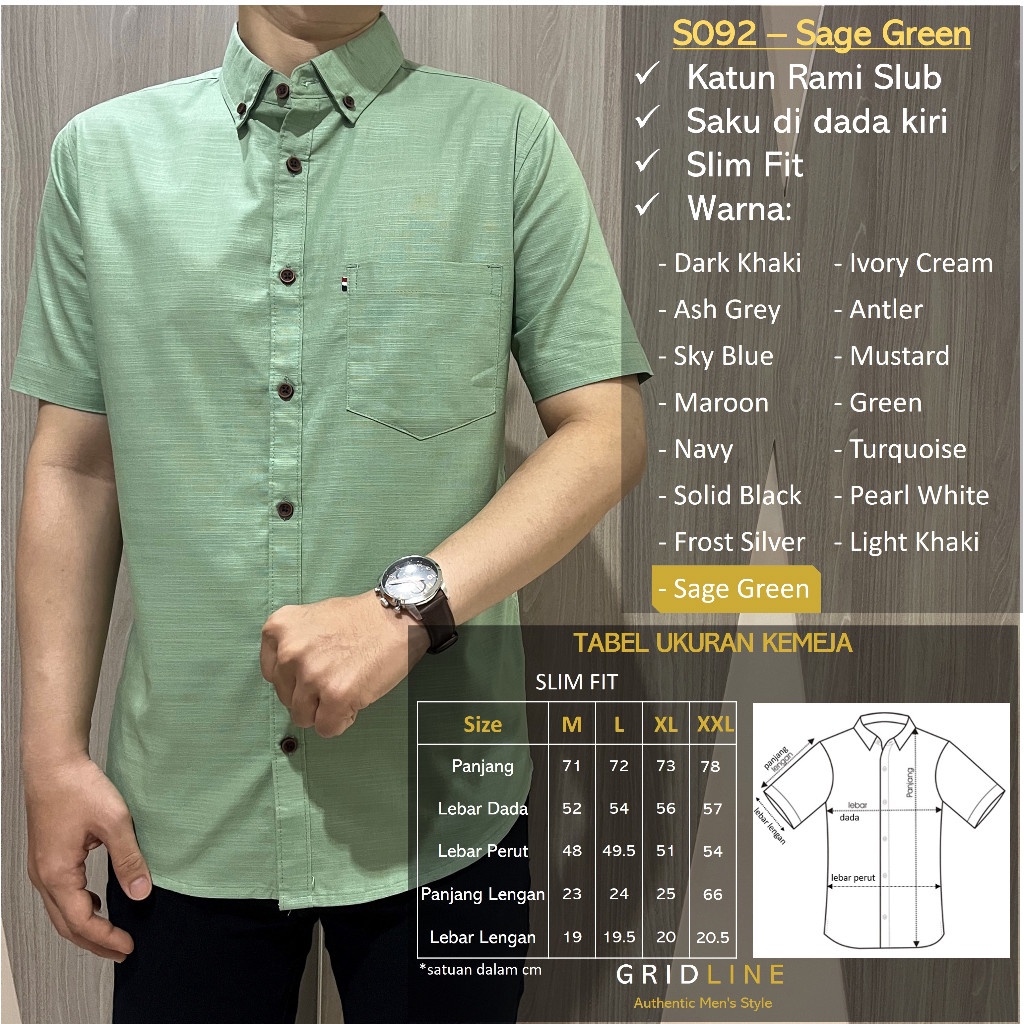 SHOPEE MALL GRIDLINE  S92 Colorful Premium Basic Kemeja Pria Polos Slimfit Katun Rami Premium MXXL s