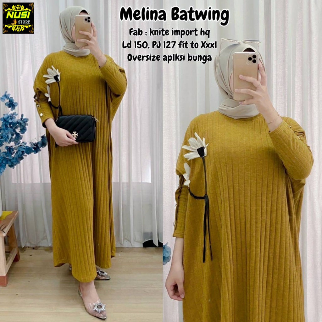 melina midi dress dres baju gamis batwing lowo kelelawar bahan rajut import melar adem super jumbo o
