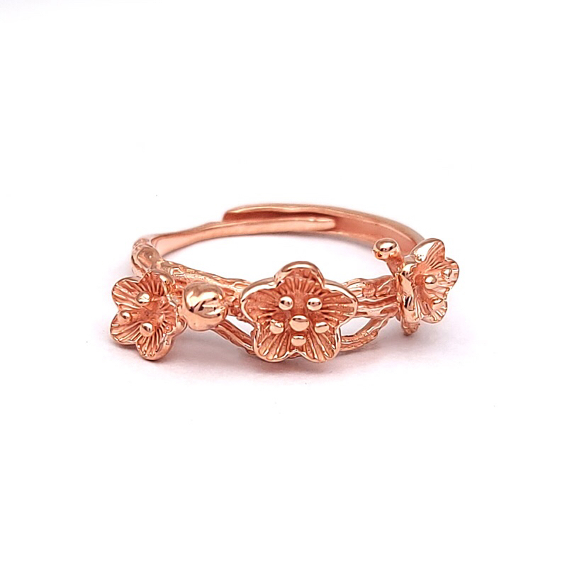 cincin perak wanita motif bunga rose gold plated