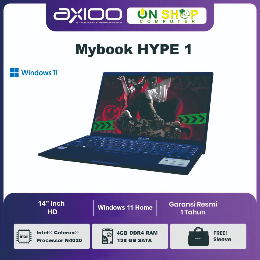 Laptop AXIOO Mybook HYPE 1 Intel N4020 RAM 4GB SSD 128GB Windows 11 Home harga 2 jutaan