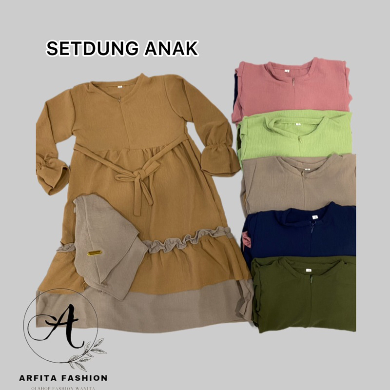 Gamis Anak Crinkle Airflow Polos Set Hijab