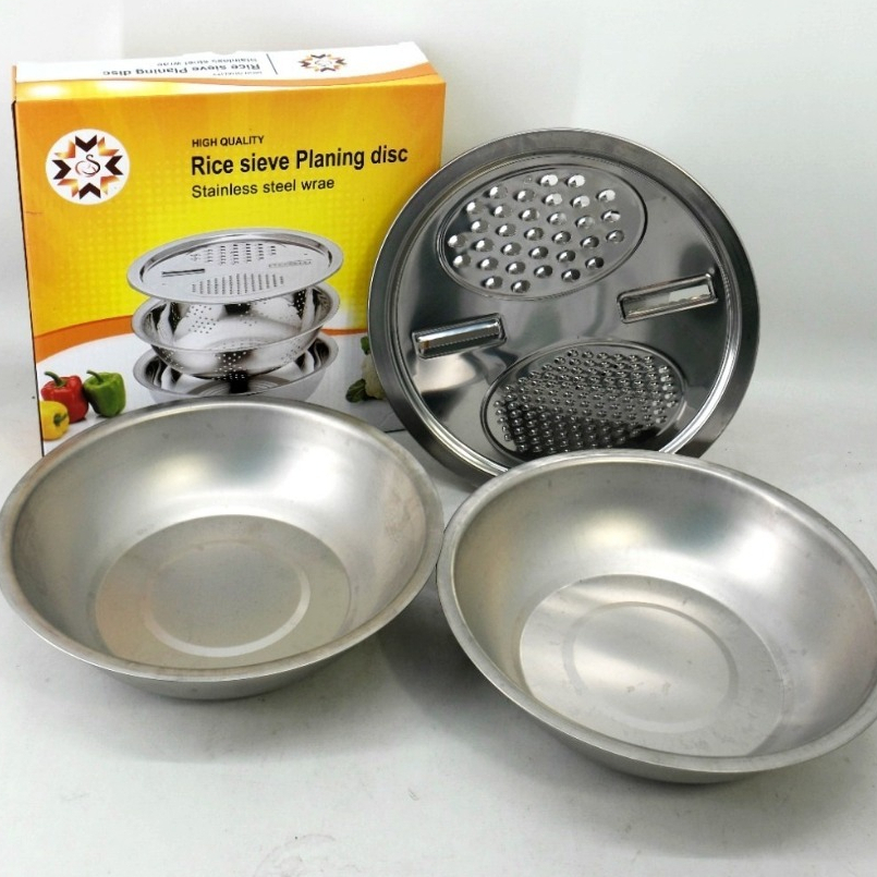 Parutan Stainless 3 in 1 Parutan Baskom Stainless 26cm ALAT PEMOTONG KRIPIK SINGKONG KENTANG WORTEL 