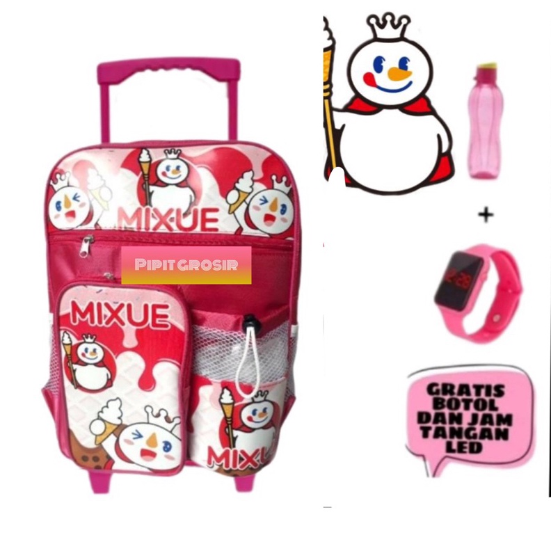 Tas ransel dorong troli anak mixue tas troli mixue gratis botol dan jam ART E2V8