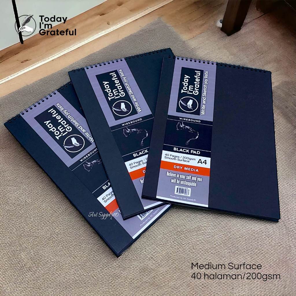 Sketchbook Black Paper Pad A4 Grateful 200gsm