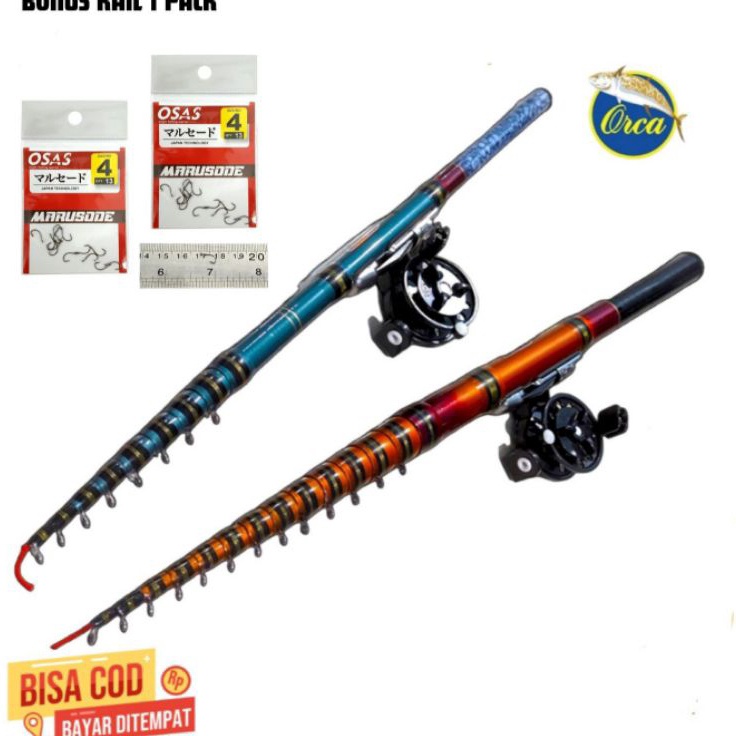 Ekstravaganza Online Sepaket joran tegek set kolong Orca TJL ruas pendek dan Reel tokos FX 55 Hitam