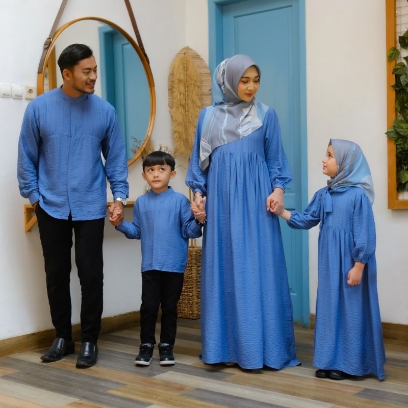 Terlaris Adam Hawa Family Couple Sarimbit Gamis Koko Ayah Ibu Anak Bayi Denim Blue
