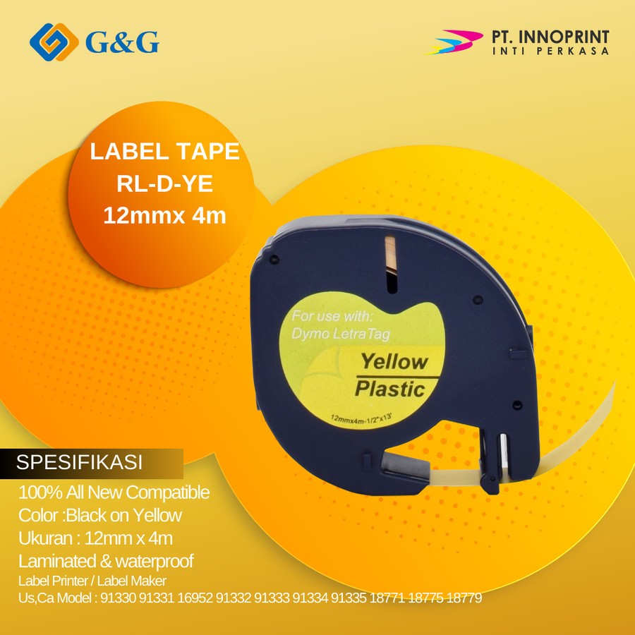 

Refill pita Dymo Label Tape White Paper Maker LetraTag 12 mm G&G