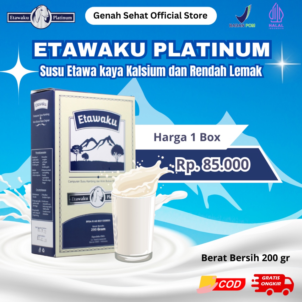 

Terlaris Etawaku Platinum Susu Kambing Etawa Krimer Nabati Bubuk Susu Kualitas Premium 1 Box