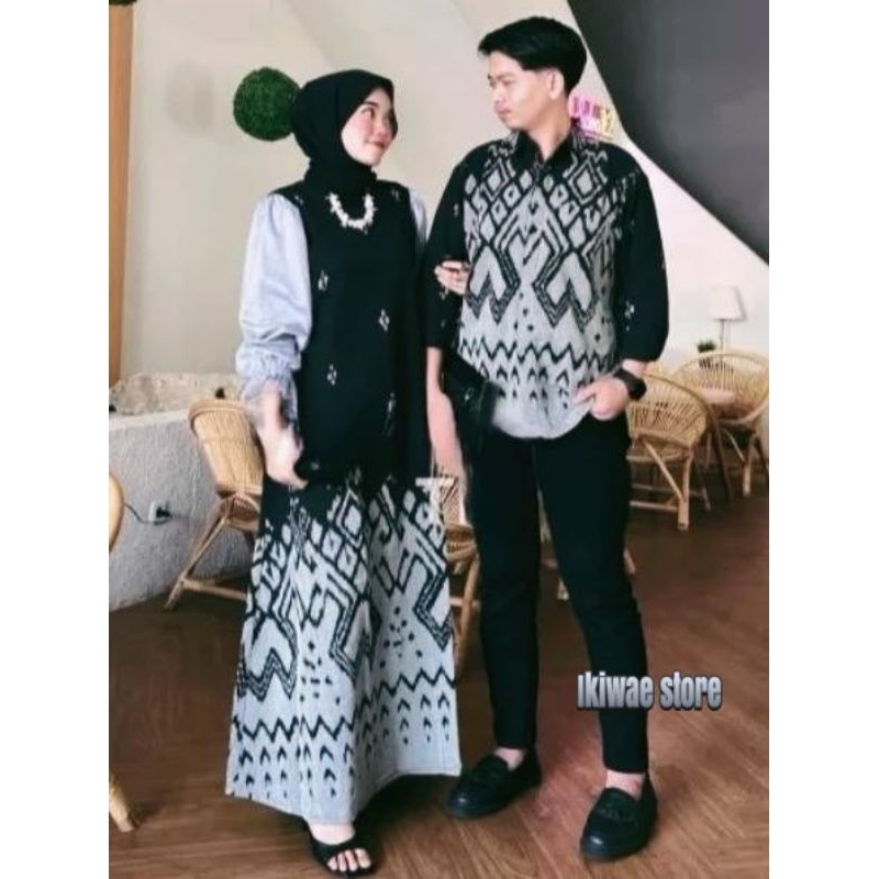 ready stok baju tenun etnik set couple dress dan kemeja rahayu baju kondangan baju lebaran gamis mus