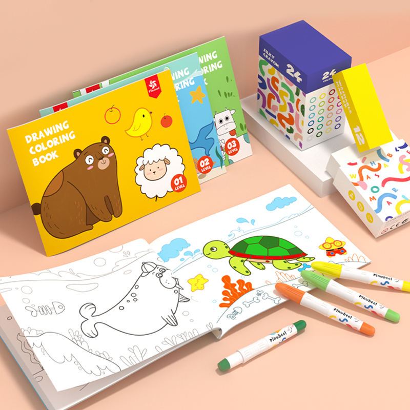 

KOMBO HEMAT A - Pinwheel Drawing Coloring Book & Pinwheel Silky Crayon 6 Warna Buku Mewarnai Anak