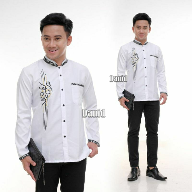 KEMEJA KOKO PRIA DEWASA LENGAN PANJANG BAJU KOKO MOTIF BORDIR BAJU KOKO LEBARAN 2024 BAJU KOKO BORDI