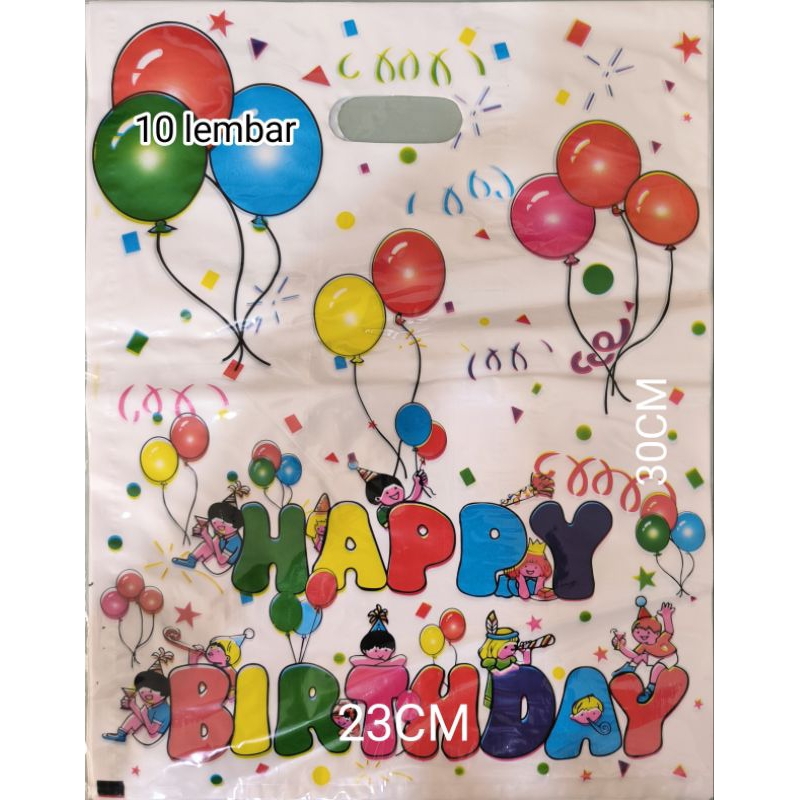 

Tas Ultah /Tas Plastik Happy Birthday/Tas Plastik Putih isi 10 lembar