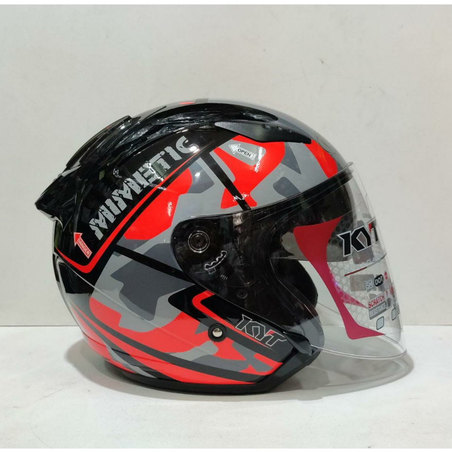 HELM KYT Galaxy Slide Flat R seri 4 Black Red Flo DOUBLE VISOR