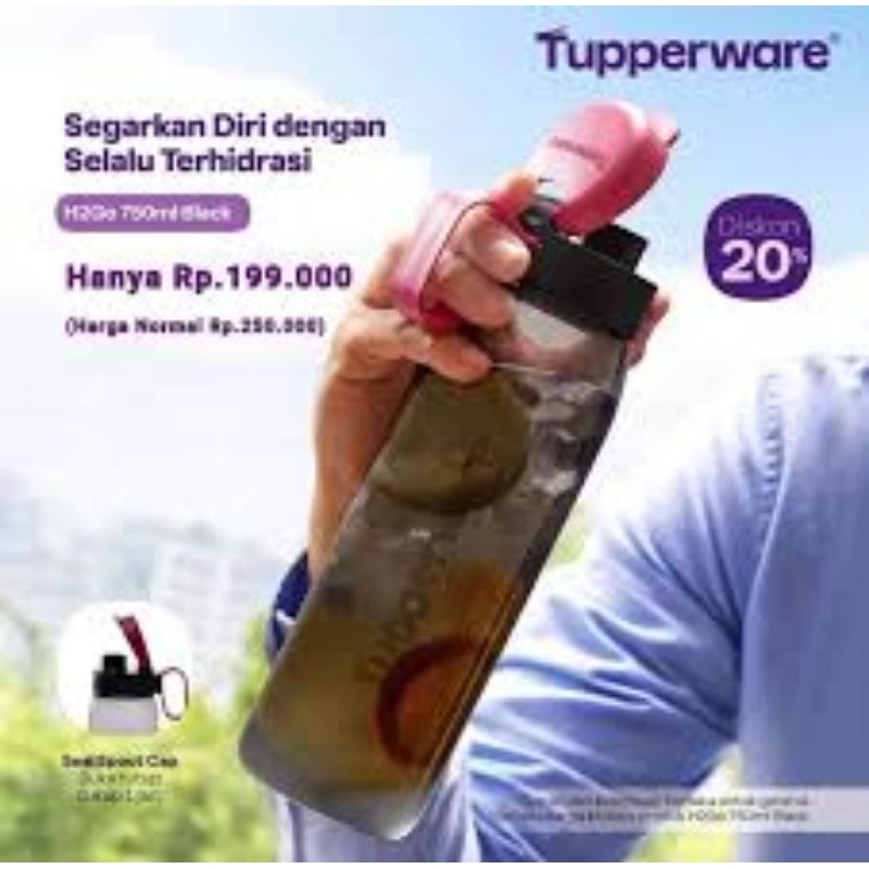 PROMO  Tupperware H2Go Bottle 750 ml (1 Pcs) -  Black / Eco X-treme Men Botol Minum Crystal Infused 