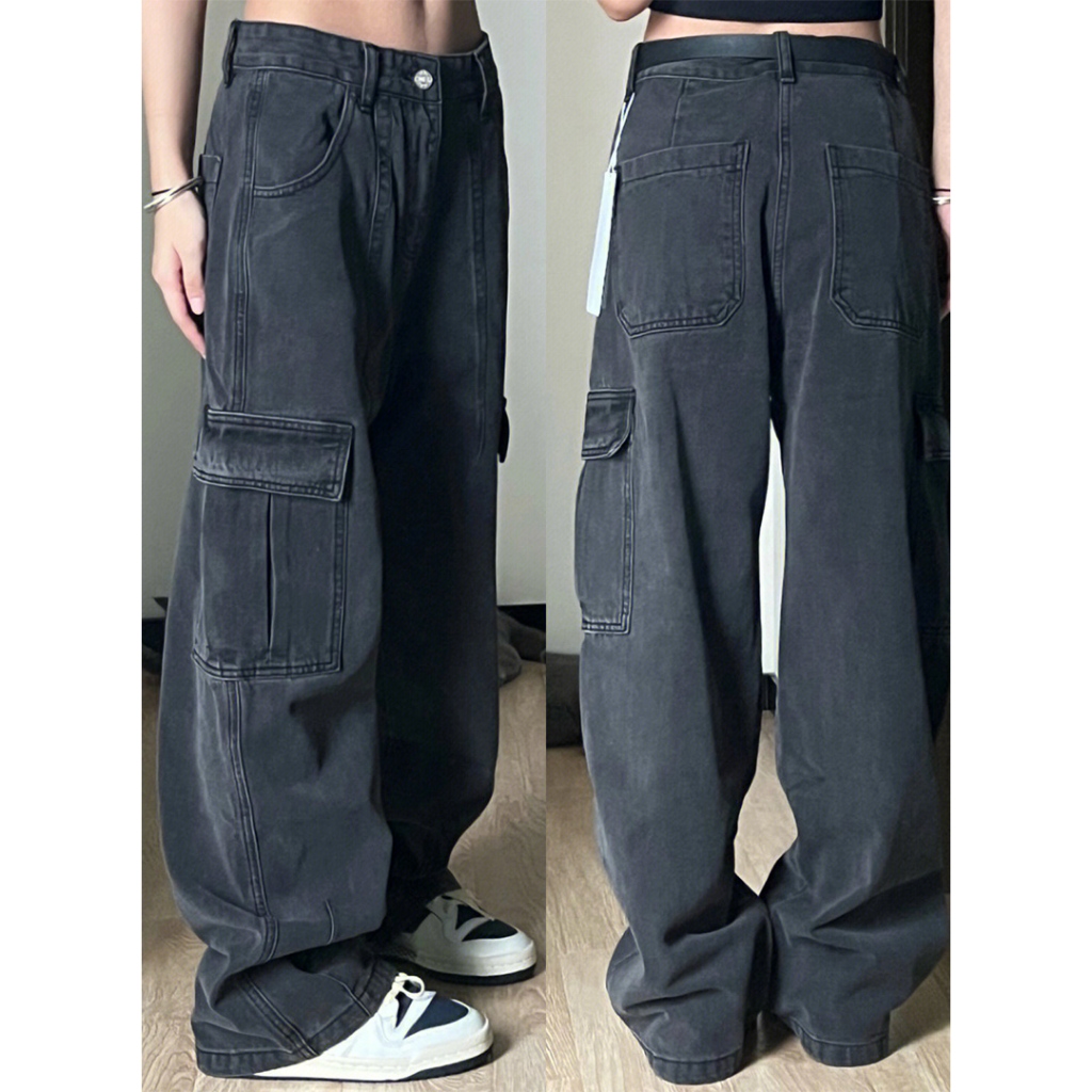 Jeans Celana Panjang Cargo Pant Polos Basic Modern wanita Import highwaist loose trousers  Street st