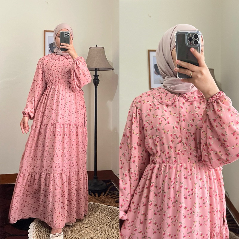 [COD] gamis ceruty babydoll - korean vintage dress - full furing busui friendly - maxi dress muslim-