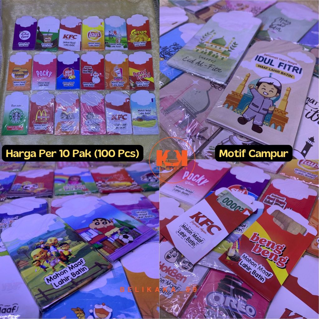 

(10 PAK ISI 100 PCS-SEDANG-A) AMPLOP LEBARAN MOTIF SNACK MUSLIM DAN KARTUN UKURAN SEDANG SIAP PAKAI