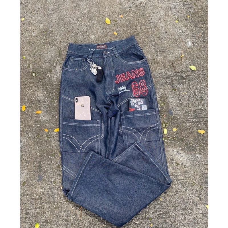 SLAWARS celana Baggy jeans Y2K BIG pocket