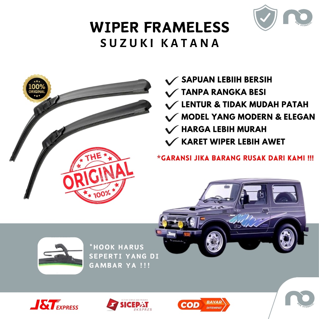 Wiper Mobil Frameless Suzuki Katana Sepasang Isi 2 Pcs Kanan Kiri  Wiper Kaca Mobil Suzuki Katana  W