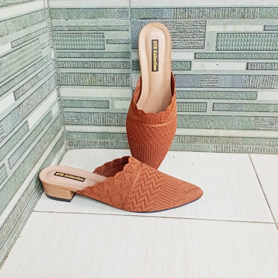 Hing Heels Sandal wanita hak 3 cm slop Rajut import kekiniyan