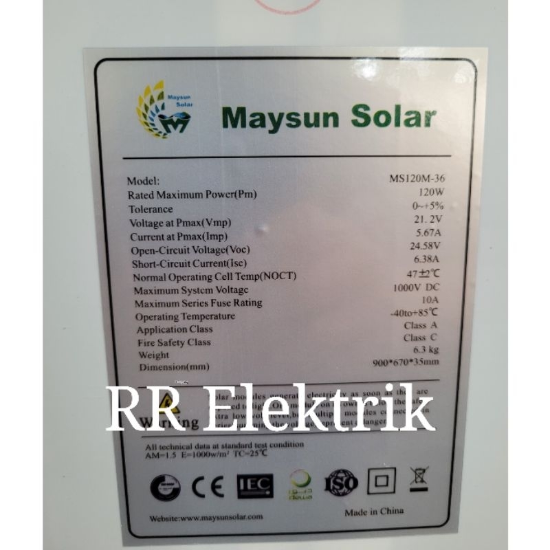Solar Panel Solar Cell Panel Surya 120wp Mono 120wp Monocrystalline Maysun Bergaransi  Garansi 