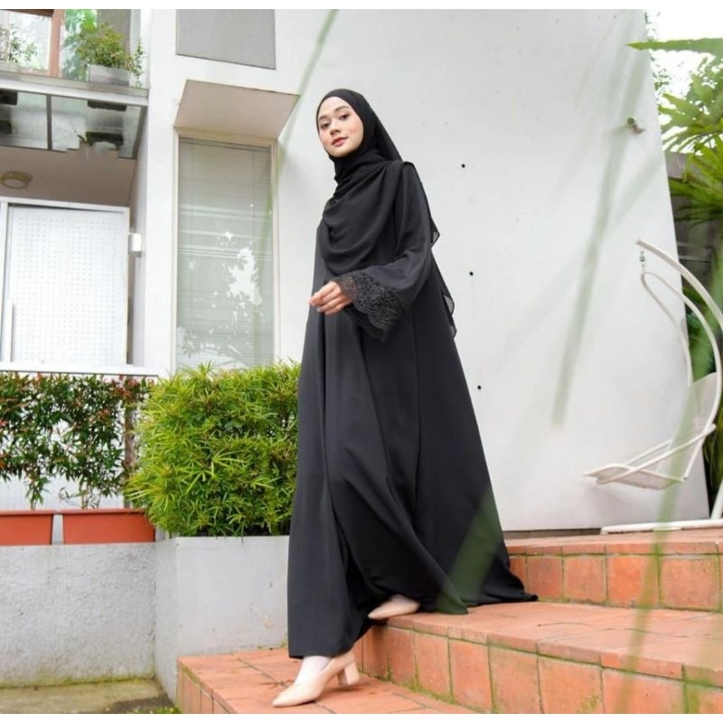 Abaya Hitam Gamis Syarii Polos Wanita Elegan Cringkel Airflow