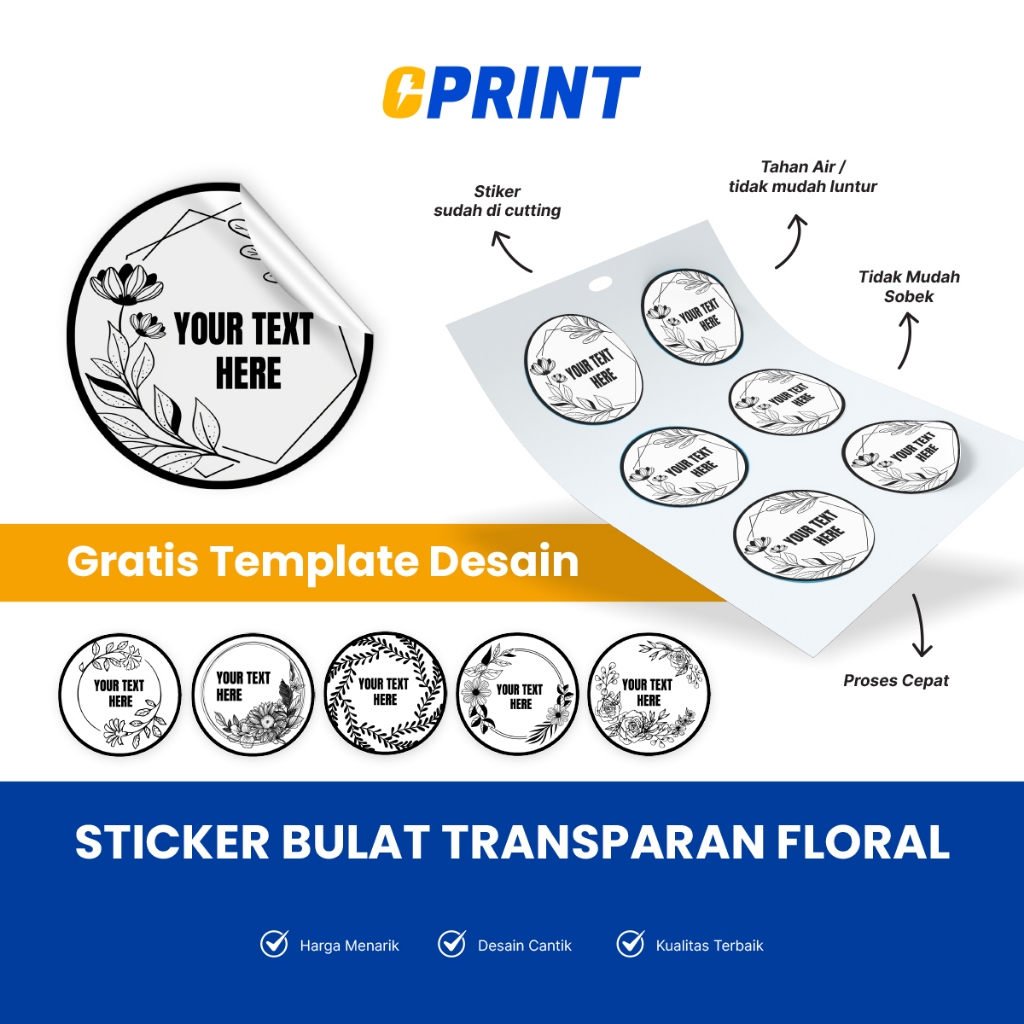 

Stiker Transparan Custom Hitam Putih Anti Air Label Bulat Free Design