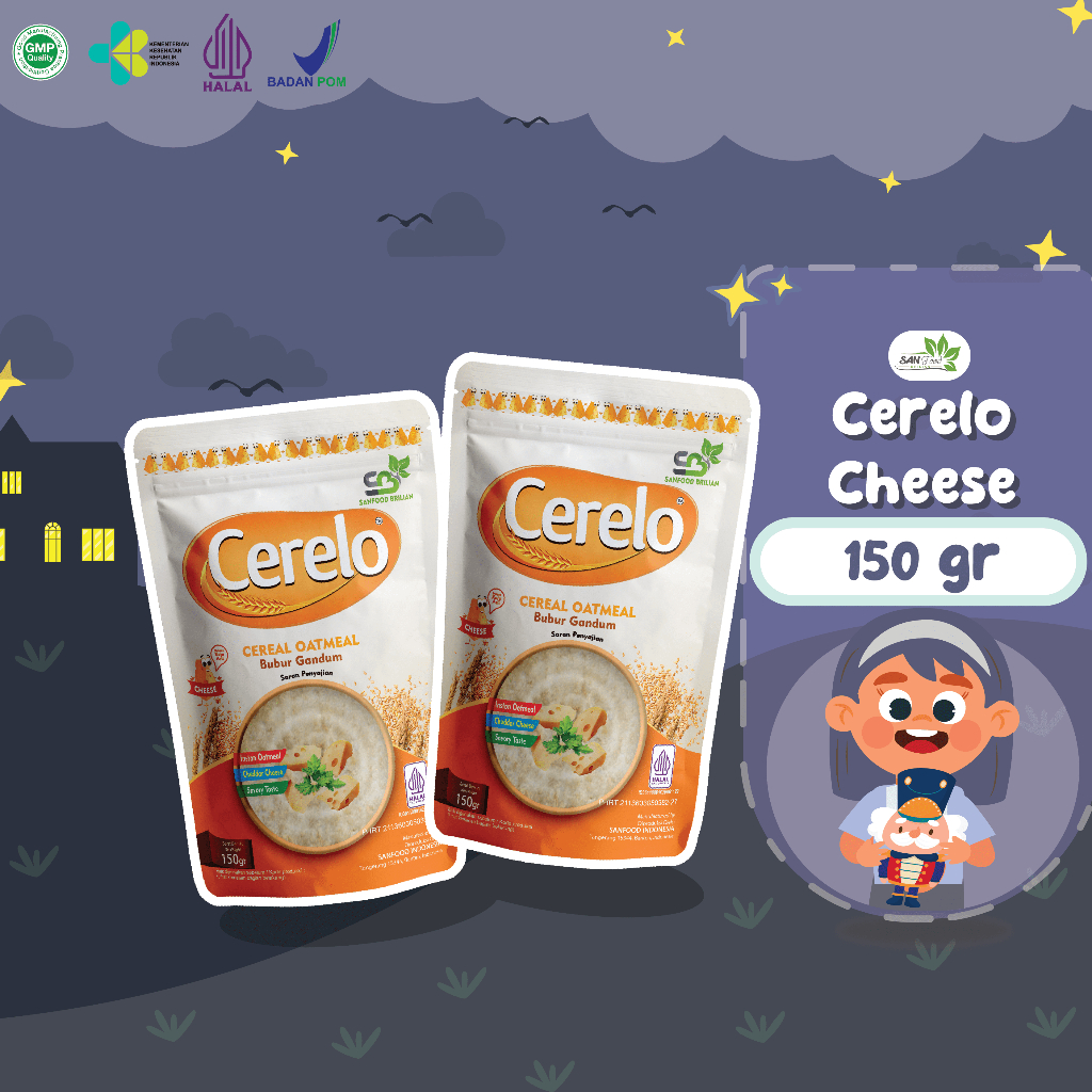 

SANFOOD BRILIAN Cerelo Cheese Oatmeal Keju Enak Bergizi Cocok Untuk Semua Usia 150gr
