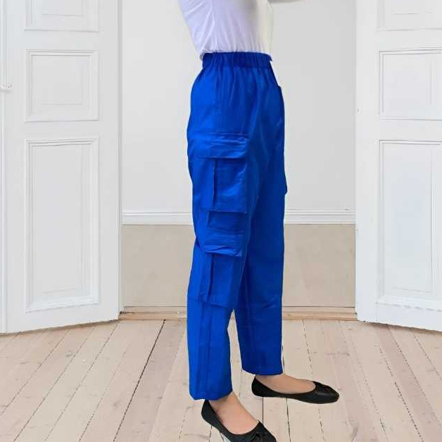 Kayoo Pants Celana Panjang baggy Wanita Linen  Kantong Cargo Pinggang Elastis Size M L XL XXL Jumbo