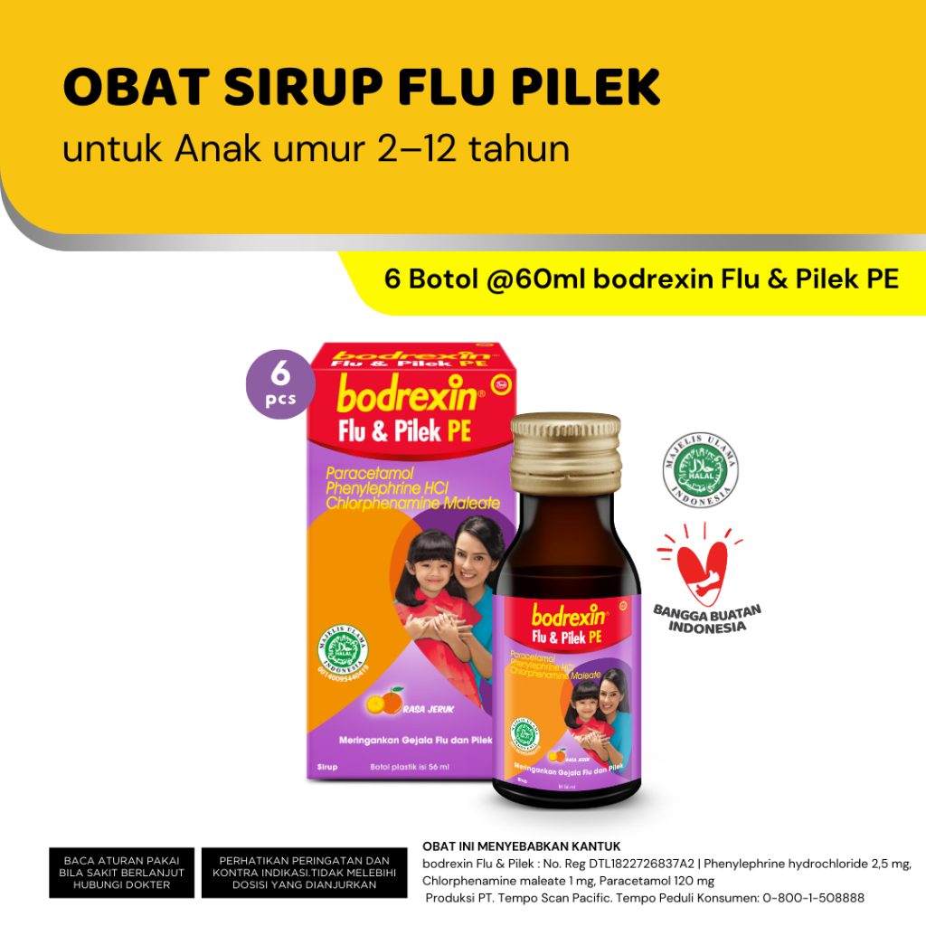 Bodrexin Flu & Pilek PE Syrup (56ml / 6 Botol) (01.2026)