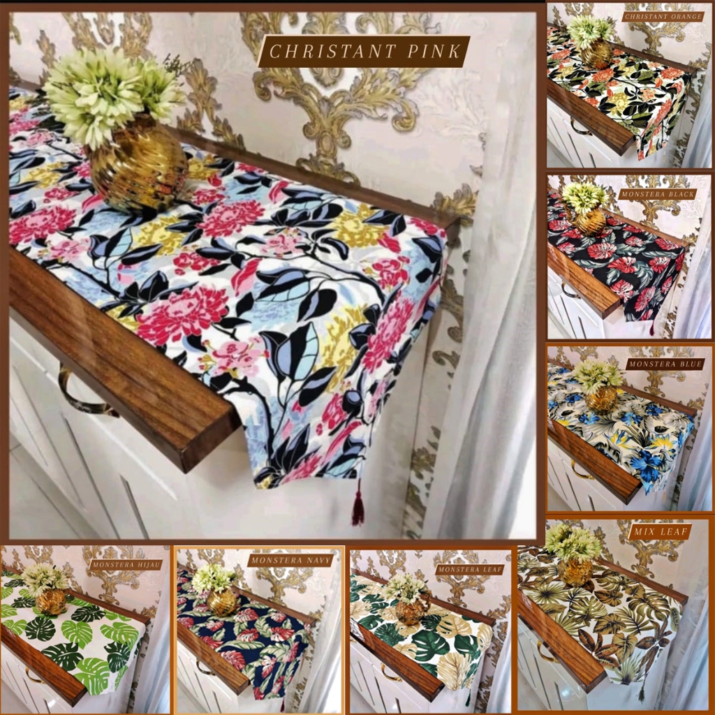 Taplak Meja Tamu Modern Uk 45x200cm Taplak Meja Panjang 2 Meter Bahan Kain Kanvas Aneka Motif