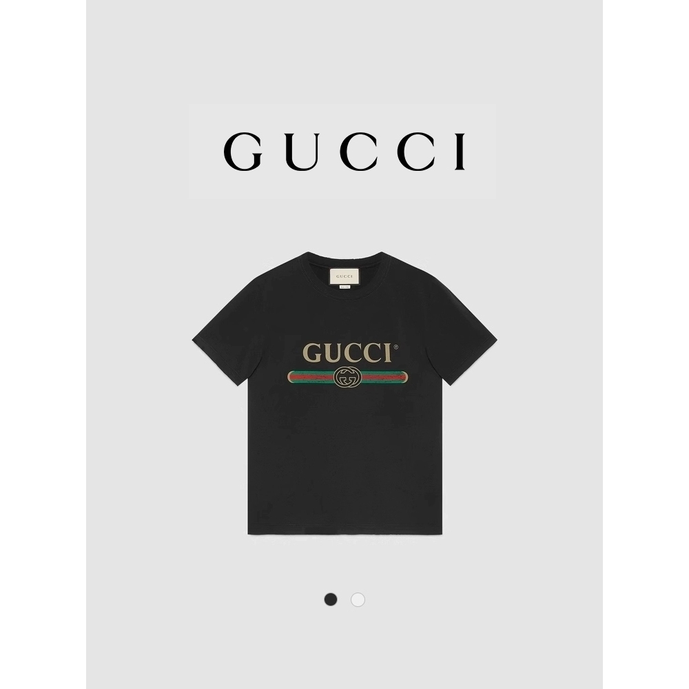 Logo GUCCI Gucci mencetak baju siluet putar leher pria dengan lengan pendek