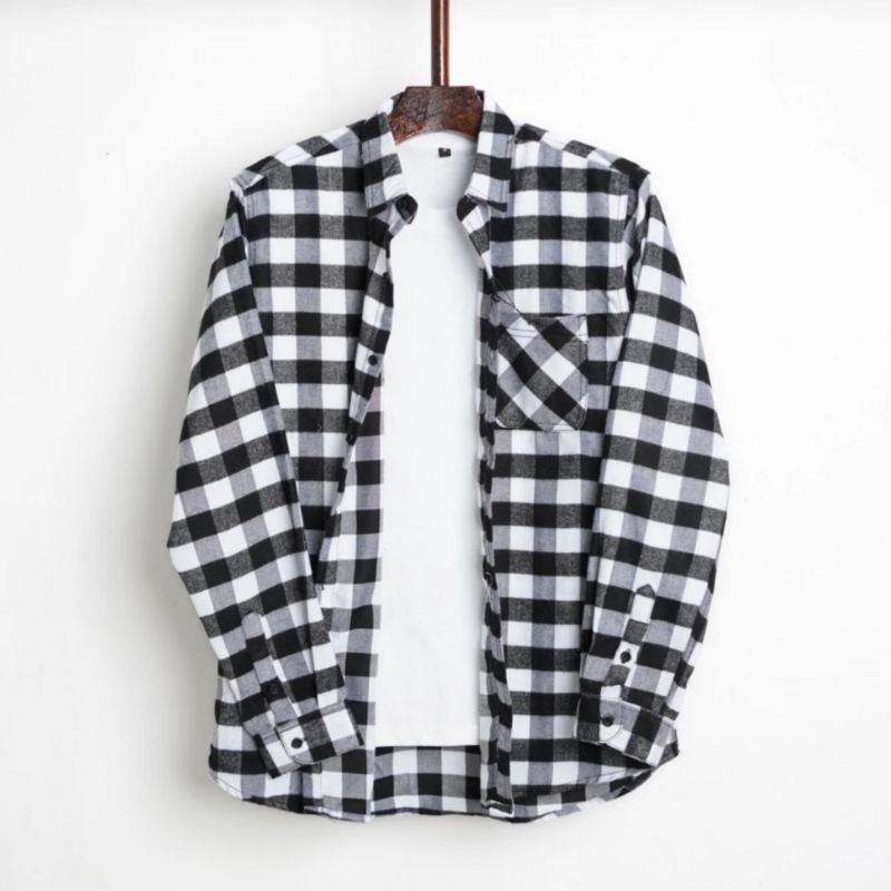 Anoali Kemeja Flanel Kotak Lengan Panjang Unisex Kode 3004