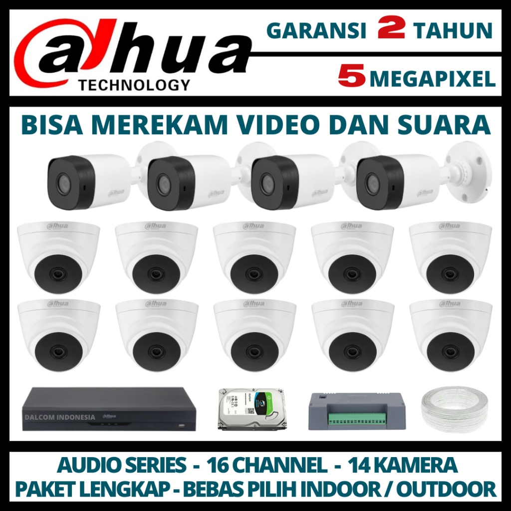 PAKET CCTV DAHUA 5MP DVR 16 CHANNEL 14 KAMERA