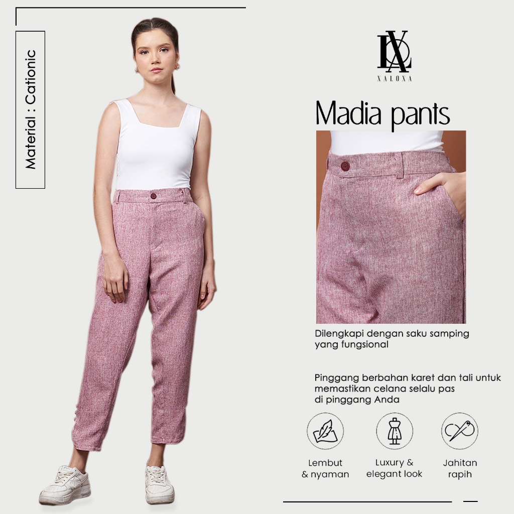 XALOXA MADIA PANTS | Celana Panjang Wanita Bahan CATIONIC | Size Reguler