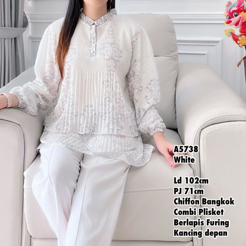 A5738 blus chiffon bangkok combi plisket