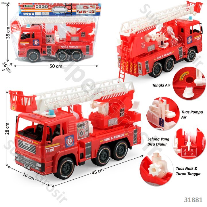 Mainan Anak Mainan Truk Pemadam cm F/W Turntable Ladder B/O Suara Lampu Truck Big Builder