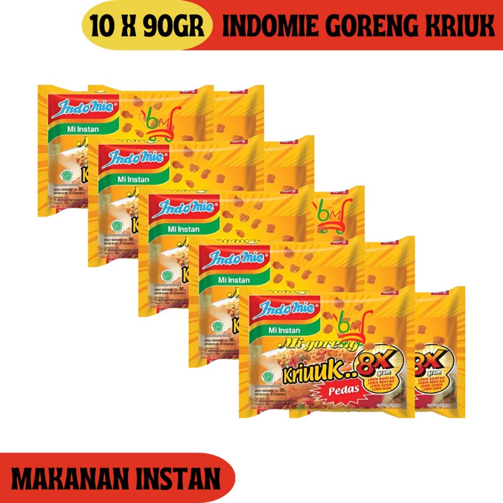 

10PCS indomie Goreng Kriuk Pedas 8x Lebih Banyak, Lebih Renyah, Lebih Gurih, Lebih Gede