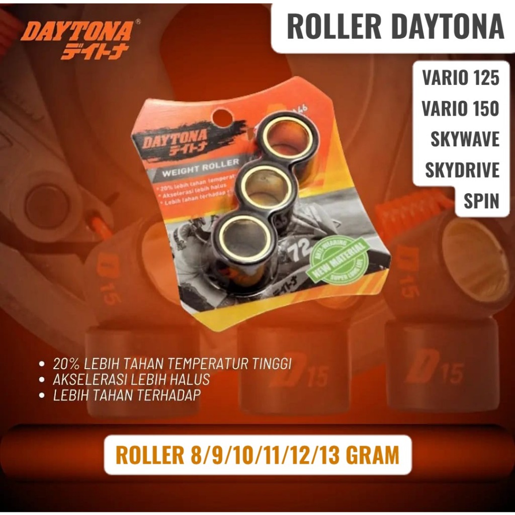 ROLLER DAYTONA VARIO 125/150/PCX 150/VARIO 160/SPIN HARGA PER 3 BUAH 7/8/9/10/11/12/13 GRAM - ORIGIN